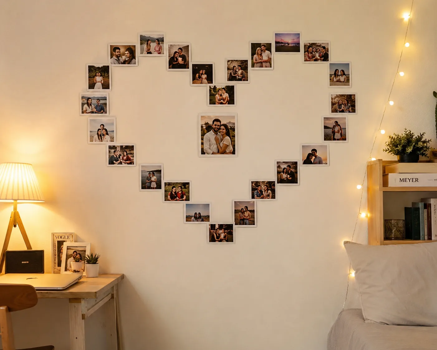 Heart Shape Display example for Couple Photo Wall