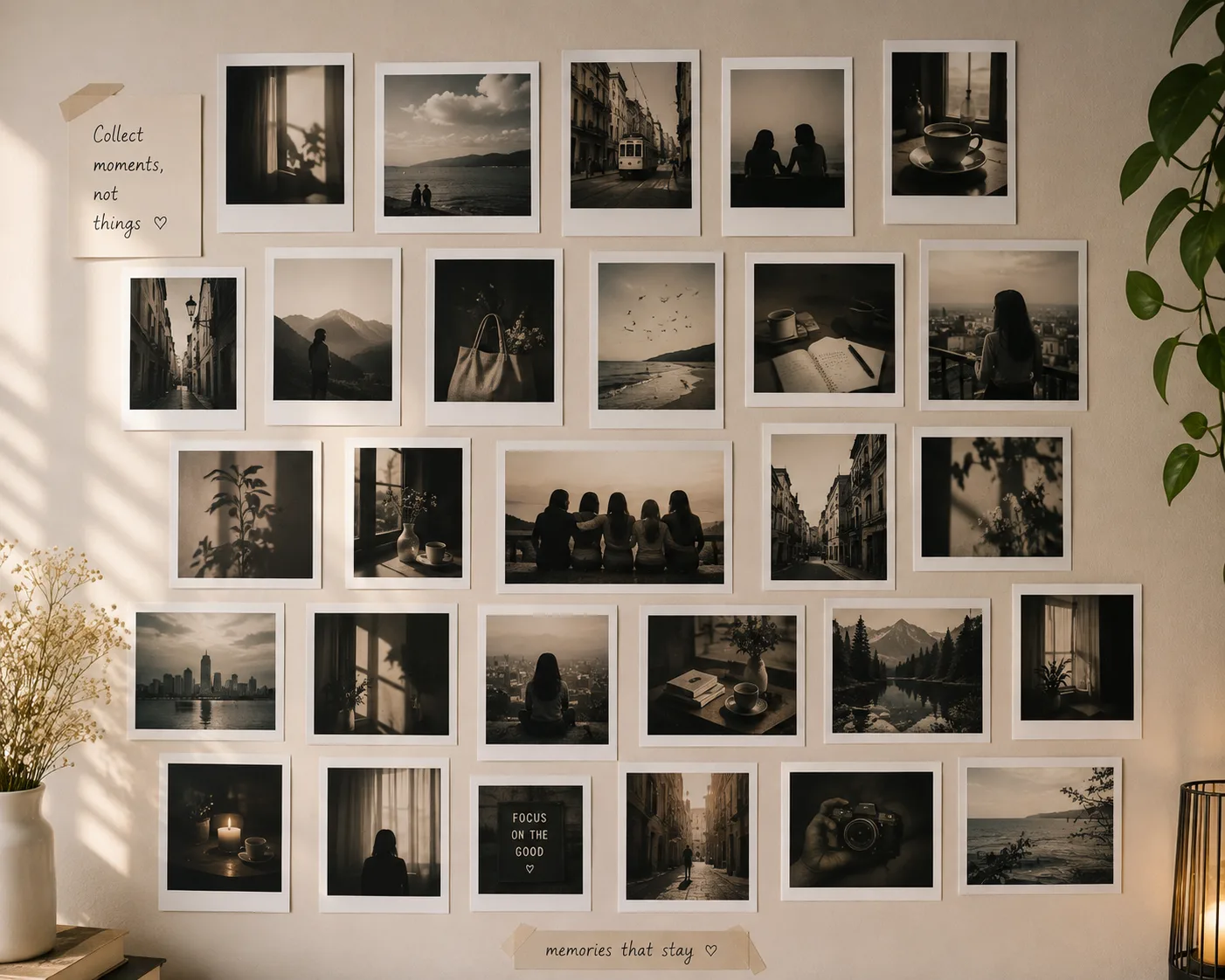 Monochrome Mood Board example for Aesthetic Wall Decor